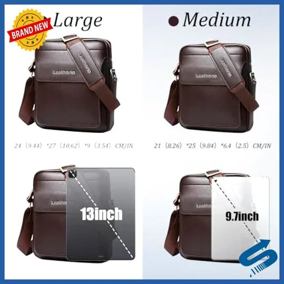 Vegan Leather Crossbody Messenger Bag for Work Travel Business Essentials